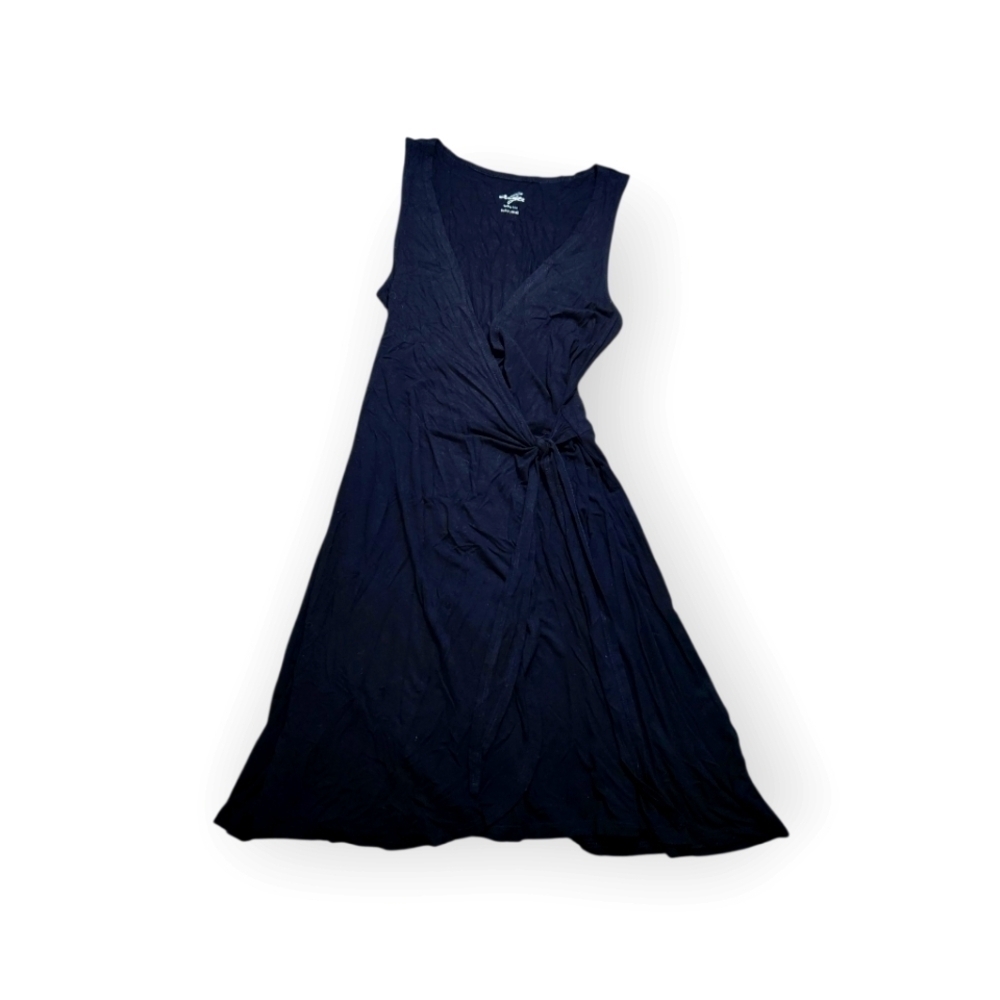 Alya Faux Wrap Black Swing Dress Extra Small